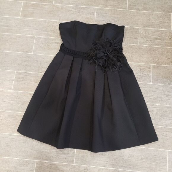Eliza J Strapless Black Dress with Feather Flower - Picture 1 of 15
